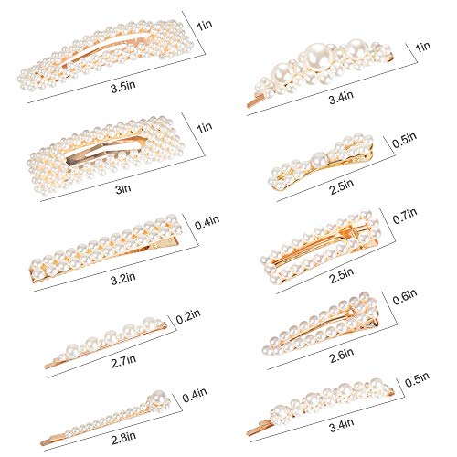 Pearl Hair Clips Pins for Women Girls - 10 pcs Fashion Decorative Hair Accessories Large Bows/Clips/Ties for Birthday Valentines Day Mother's Day Gifts and Party Wedding Daily (Style 1)