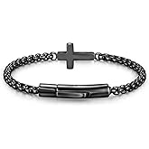 Cross Bracelet for Men,Christian Cross Link Chain,Stainless Steel Bracelets Rolo Chain,Non Tarnish Black Bracelets Bayonet Clasp,Valentine's Day Gifts Idea for Men,Son,Husband,Baptism,Easter,Birthday