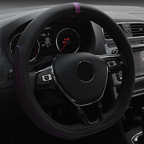XuanMax Universal D Shape Microfiber Leather Car Steering Wheel Cover Breathable Vehicle Steering Wheel Sleeve Protector Anti Slip Auto Steering Wheel Wrap Steering Wheel Glove 38cm - Purple