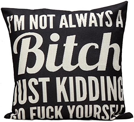 Sengreat 18 x 18 Inch Fashion Linen Black Letter Bitch Print Throw Pillow Cases Home Decorative Cushion Cover
