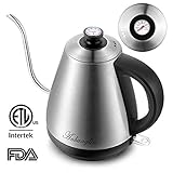 Anbanglin Electric Kettle Gooseneck with Thermometer,Drip Kettle for Coffee,Gooseneck kettle with Quick Boil, Pour Over Coffee Kettle with Stainless Steel, Auto Shut-off, Strix Controller,1L