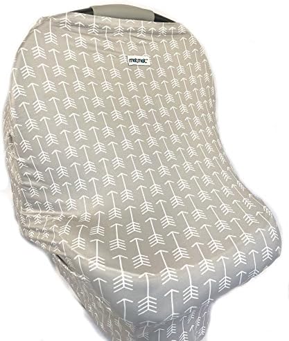 Motmot Nursing Breastfeeding Cover Scarf - Baby Car Seat Canopy - Shopping Cart, Stroller, Carseat Cover - Stretchy Poncho -Grey and White Arrow