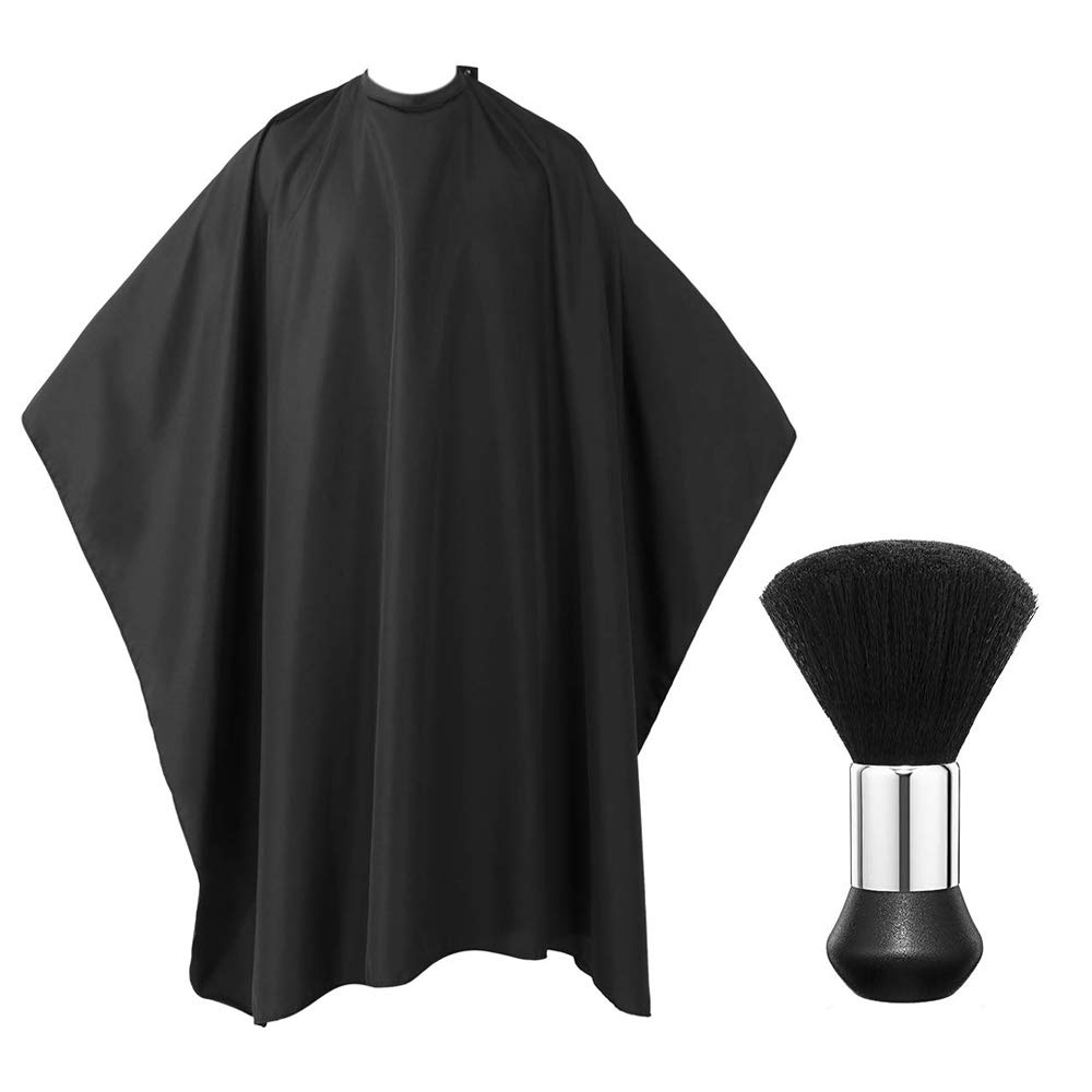 IWILCS Hairdressing Cape, Barber Beauty Shawl with Barbers Brush, Unisex Black Salon Hair Cutting Gown, Barber Cape Cloth for Barbershops and Beauty Shops