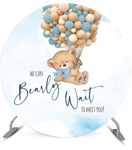 Elephant Moon And Stars Baby Shower Backdrop - 7.2ft Round Polyester Decorations