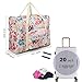 Foldable Travel Tote Bag Waterproof High Capacity Portable Storage Luggage Bag (Pink Floral)
