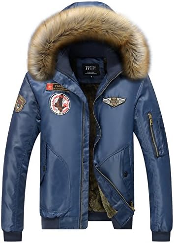 Mens Faux Fur Hood Winter Warmth Thicken Jacket Casual Removable Hooded Bomber Air Force Retro Style Flight Outdoor Coat Parka
