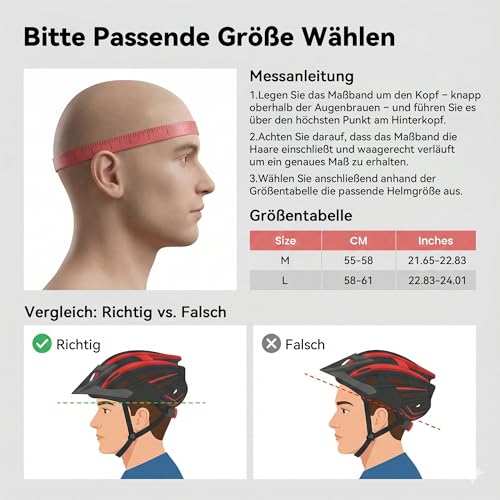 RLQA Bicycle Helmet Men Women MTB Road Bike Helmet with Removable Magnetic Visor & Glasses, Cycling Helmet with 24 Air Slits, LED Rear Light, Riding Helmet Adjustable Coarse