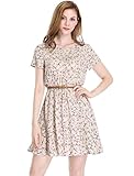 Allegra K Women's Floral Prints Above Knee A Line Dress w Belt