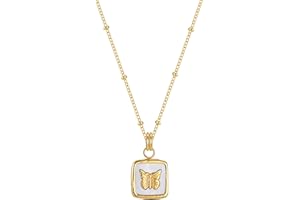 IVY TAILI Dainty Gold Necklace for Women 18K Gold Plated Adjustable Mother of Pearl Butterfly/Moon/Smiley Face/Handmade Necklaces for Women Girls, Jewelry Gifts for Her