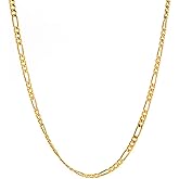 FZTN Jewelry 4mm Gold Figaro Link Chain Necklace for Men Women 18K Gold Plated Stainless Steel Necklace,Fashion Jewelry,Wear Alone or with Pendant,18-24 Inch