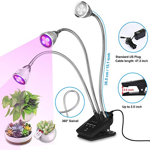 image for Duomishu Grow Light, 15W LED Grow Lamp for Indoor Plants, Auto ON/Off 