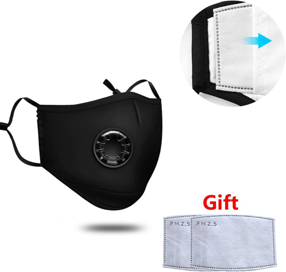 Anti PM2.5 Breathing Mask Cotton Haze Valve Activated Face Mask Anti Air Dust and Smoke Pollution Mask Filter Respirator Mouth-Muffle Mask Washable Respirator Breathing Mask Black