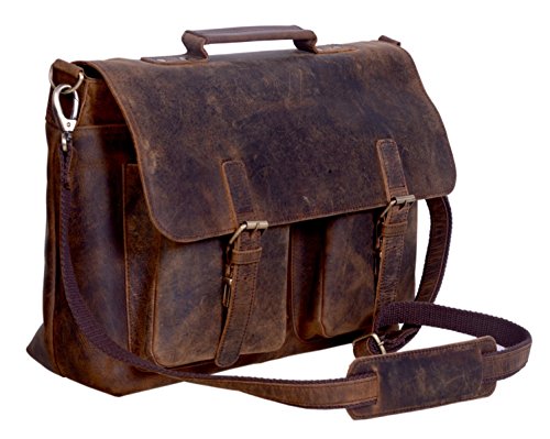 LUST 15 Inch Retro Buffalo Hunter Leather Laptop Messenger Bag Office Briefcase College Bag (Brown)