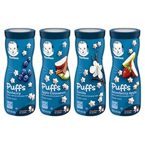 Gerber Graduates Puffs Cereal Snack, Variety (Blueberry, Apple Cinnamon, Vanilla, Strawberry Apple)1.48 Oz,(Pack -4)