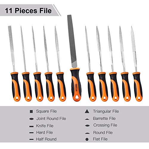 TACKLIFE 11-Piece Diamond Needle File And Alloy Steel File Set for Woodwork, Metal And Hobby Projects, 150 Grit - FS01