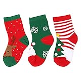 Ehdching Pack of 3 Baby Kids Cartoon Christmas Holiday Toddler Children's Socks (1-3 Years)