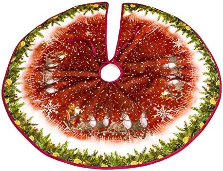Mioloe 1PC 36 Inches Burlap Christmas Tree Skirt - Classic Holiday Decorations Woodland Santa Snawflake Elk Sleigh/Christmas Old Man/Merry Christmas/Green Snowflake/Christmas Elk