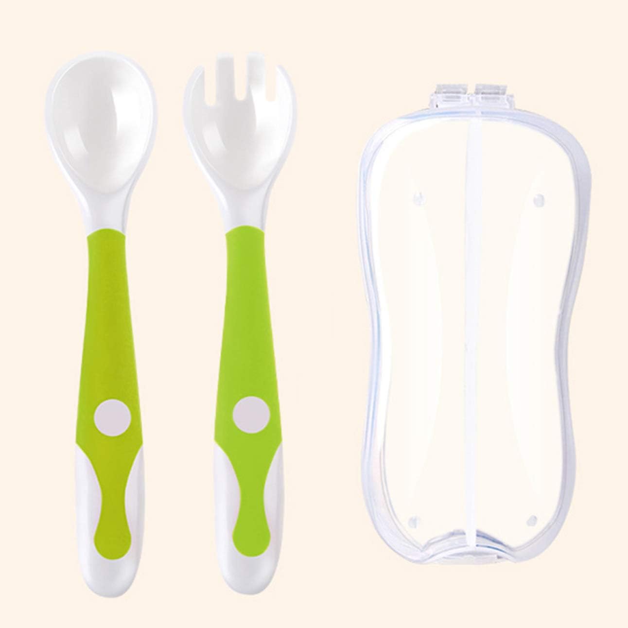 guangxichuangshengxinfu High Grade Baby Utensils Spoons with Travel Safe Case Feeding Training Spoon Easy Grip Heat-Resistant Bendable Soft Perfect Self Feeding Learning Spoons(None GR2)