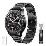 Band for Gear S3 Frontier / Classic, GHIJKL Stainless Steel Metal Replacement Bracelet Starp for Samsung Gear S3 Frontier / S3 Classic Sports Smart Watch Fitness, Metal Black