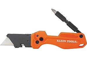 Klein Tools 44304 Folding FLICKBLADE Utility Knife, Compact, Removable Impact Driver, 1/4-Inch Nut Driver and #2 Phillips Bit