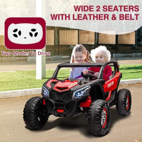 24V Carro Electrico Niño Montable con Tracción en las 4 Ruedas, 300W Moto Electrica Infantil Niño con 2.4G Control Remoto Manejo, Luces LED y Música, Velocidad Máxima 8KM/H, Montables con 2 Plazas, 3+
