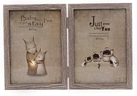 5x7 Inches Hinged Foldable Double Openings Desktop Picture Frame with Glass Front (5x7, Grey)