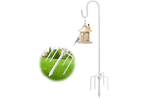 LAKEROD Bird Feeder Pole with Shepherd’S Hook - 78" Heavy Duty Hummingbird Stand with 5-Prong,Rustproof Bird Feeder Hangers for Outside Hanging Birdfeeders, Wind Chimes, Lanterns, Solar Lights - White