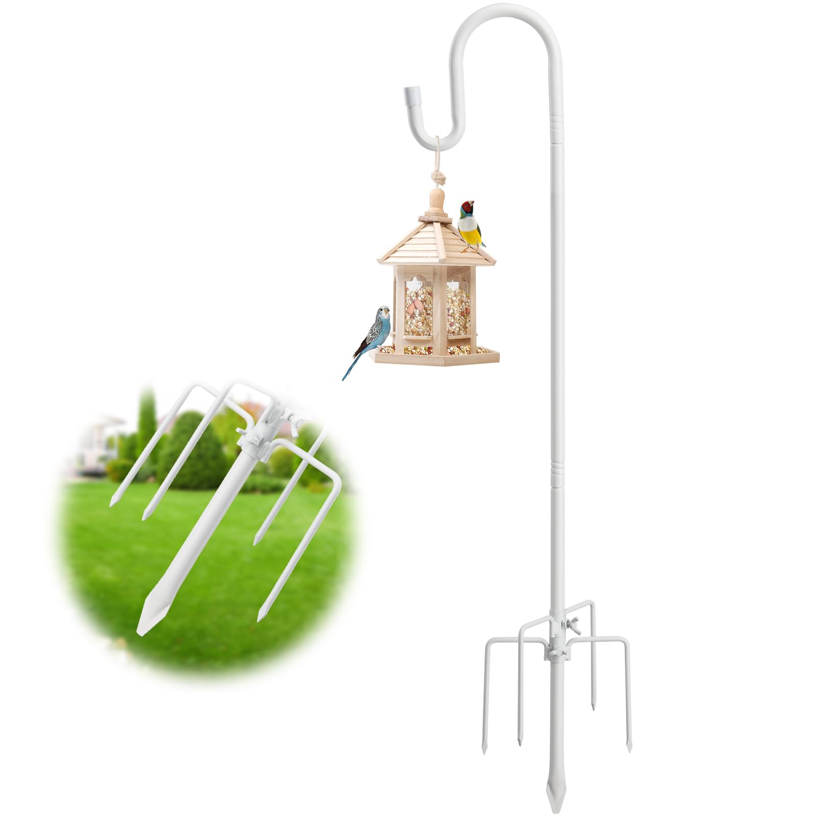 Photo 1 of Bird Feeder Pole with Shepherd’S Hook - 78" Heavy Duty Hummingbird Stand with 5-Prong,Rustproof Bird Feeder Hangers for Outside Hanging Birdfeeders, Wind Chimes, Lanterns, Solar Lights - White