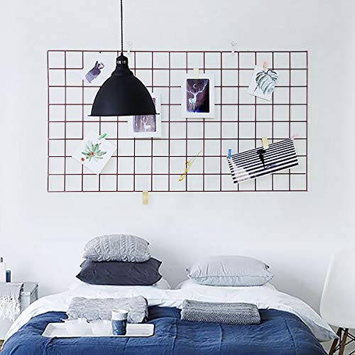 GBYAN Grid Wall Panel Decorative Iron Rack Clip Photo Holder, Painted Wire Photograph Hanging Picture Multifunctional Hanging Display Wall Storage Organizer,25.6inch x17.7inch, (2 Pack) (6575)