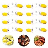 YOURJOY Stainless Steel Corn Cob Holders With Silicone Handle,Interlocking Jumbo Corn Forks,Large Handle Pin Grips,Set Of 16-8 Pair,Perfect For Home Cooking And BBQ