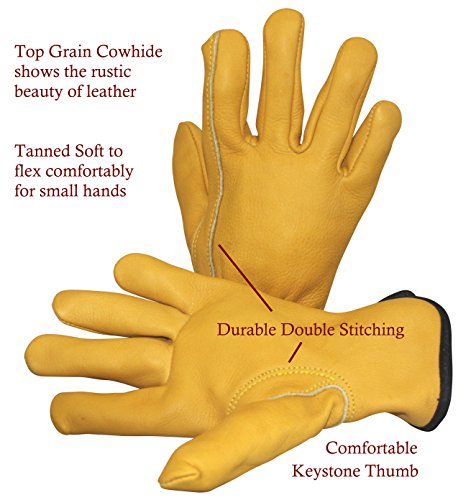 Kids Leather Work Gloves, Premium Top Grain Cowhide, For Gardening, Mechanic, Ranch, Riding, Weeding, Pruning (med-ages 6-8)