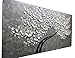 Desihum - Modern Canvas Paintings Texture Palette Knife White Flowers Paintings Home Decor Wall Art 3D Flowers Wall Decoration Abstract Painting Wood Inside Framed Ready to Hang(24