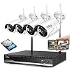 Home Security Camera System Wireless Surveillance NVR Kit with 8CH NVR 4Pcs 1080P 1-Way Audio Night Vision Remote View…