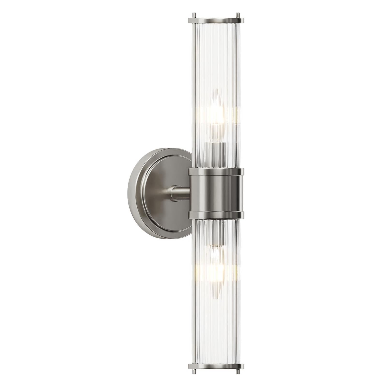 Photo 1 of Linour Bathroom Sconce Wall Lighting - Nickel Bathroom Vanity Light Fixture Vertical and Horizontal Wall Mount 2-Light Modern Indoor Wall Light for Hallway Living Room(E12 Bulbs Excluded)