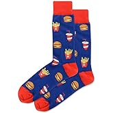 Hot Sox Men's Burger And Fries Crew Socks 1 Pair, Dark Blue, Men's 10-13