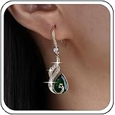Yheakne Vintage Teardrop Emerald Dangle Earrings Green Crystal Teardrop Earrings Spiral Rhinestone Drop Earring Gold Crystal Cz Earring Jewelry for Women