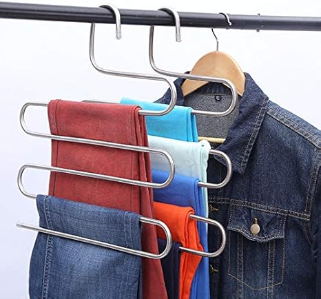 Amazon Co Jp S タイプクローゼット収納オーガナイザー ステンレスパンツハンガーラック多機能5層ズボンハンガースペース節約のためにパンツ ジーンズスカーフネクタイ ホーム キッチン