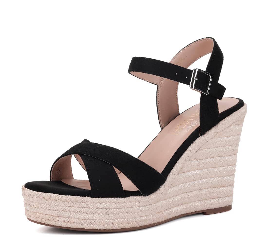 Photo 1 of Women's Wedges Espadrilles Sandals Wedge Platform Heels Ankle Strap vicki vicki Dressy Summer Black Size 8.5