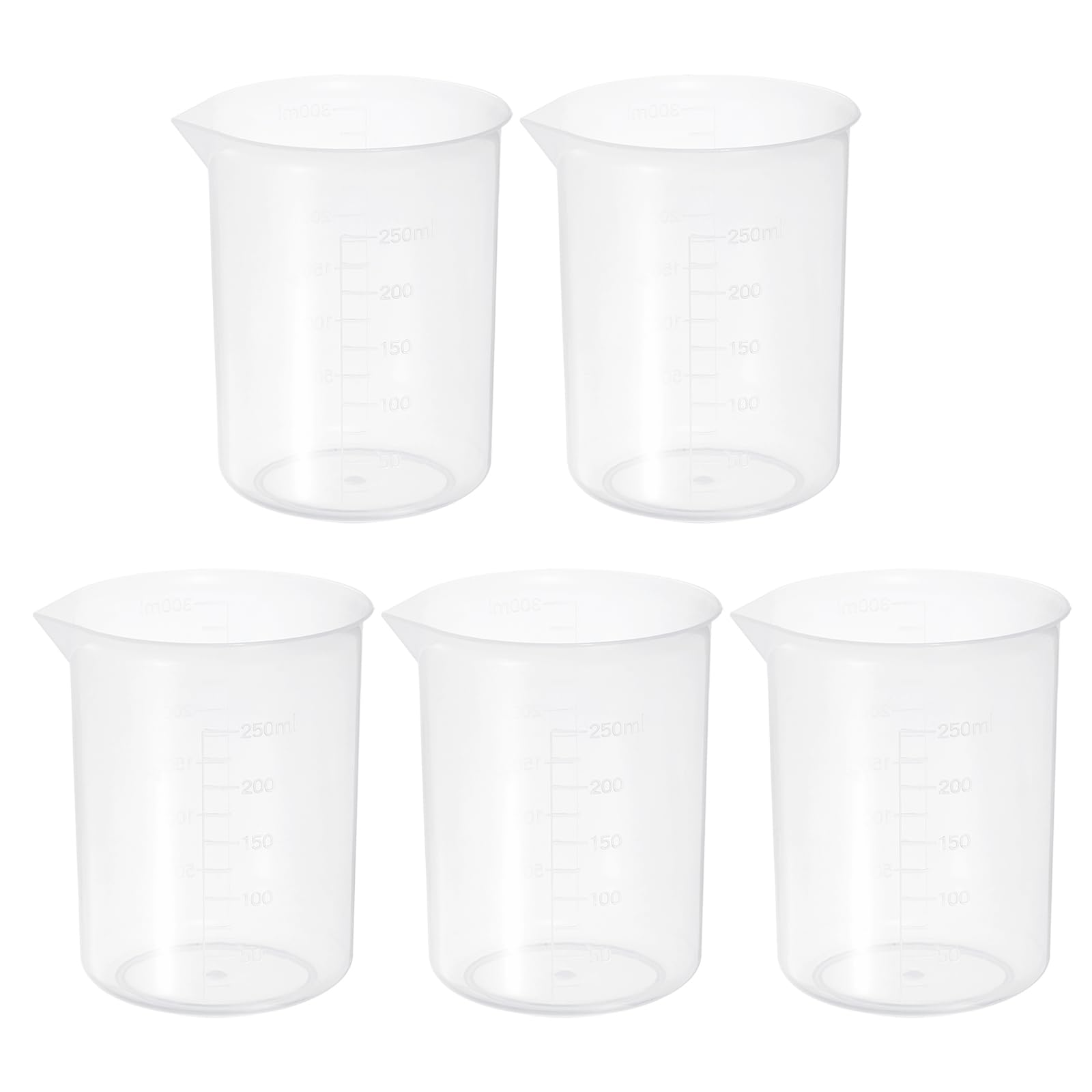 PATIKIL 300ml Measuring Cups, 5Pcs Polypropylene Beakers Graduated Measuring Pitcher Beakers with and Spout for Laboratory Experiments, Baking and Cooking, Transparent