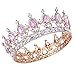 Stuff Crystal Crown Bridal Tiaras Prom Party Wedding Bridesmaid Hair Piece with Bobby Pins (Gold/Pink)