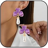 Flower Earrings for Women Vintage Baroque Pearl Earrings Cute Floral Stud Earring Trendy Pearl Drop Dangle Earring Statement Wedding Holiday Jewelry