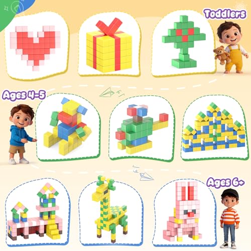 HaoVrisn Magnetic Blocks Construction Children, 108 Magnetic Pieces Children, Magnetic Cube Montessori Toys, Gift & Toys Children 3 4 5 6 7 8 9 Years Old (2.5CM*2.5CM)