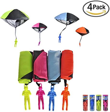 YoungZee Free Hand Throwing Parachute Toy with Launcher .Tangle-Free Soldier Men Base Toss It Up and Watch Landing Outdoor Play Game Toy for Kids Assorted Colors(Pack of 4)