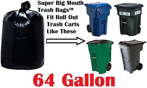 64 Gallon Super Big Mouth Trash Bags 30-Pack Plus 3 Free Rubber Tie Down Bands