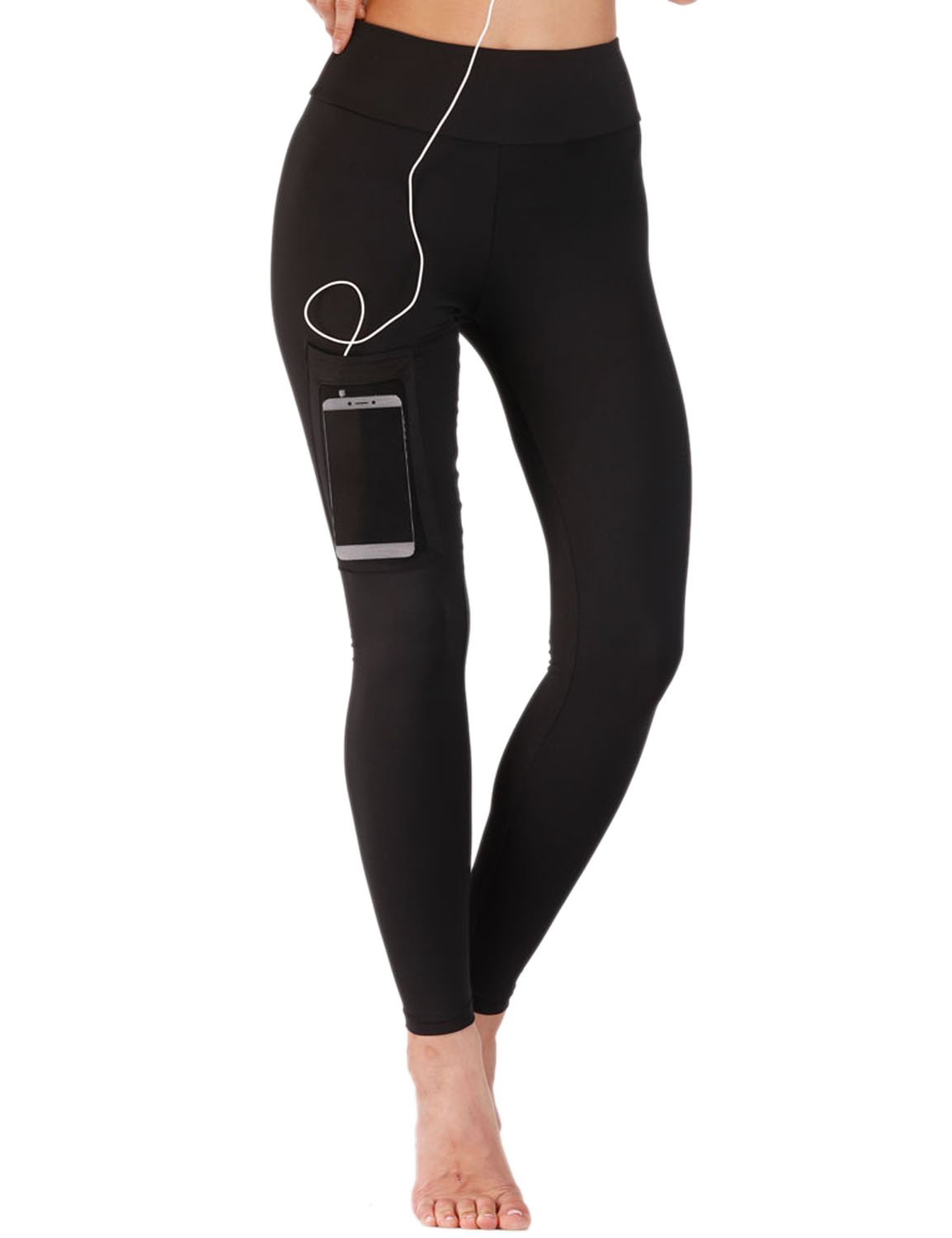 Blooming Jelly Women\'s Gym Leggings Sports Tights with Pockets Elastic Trouser Stretch Pants L,Black