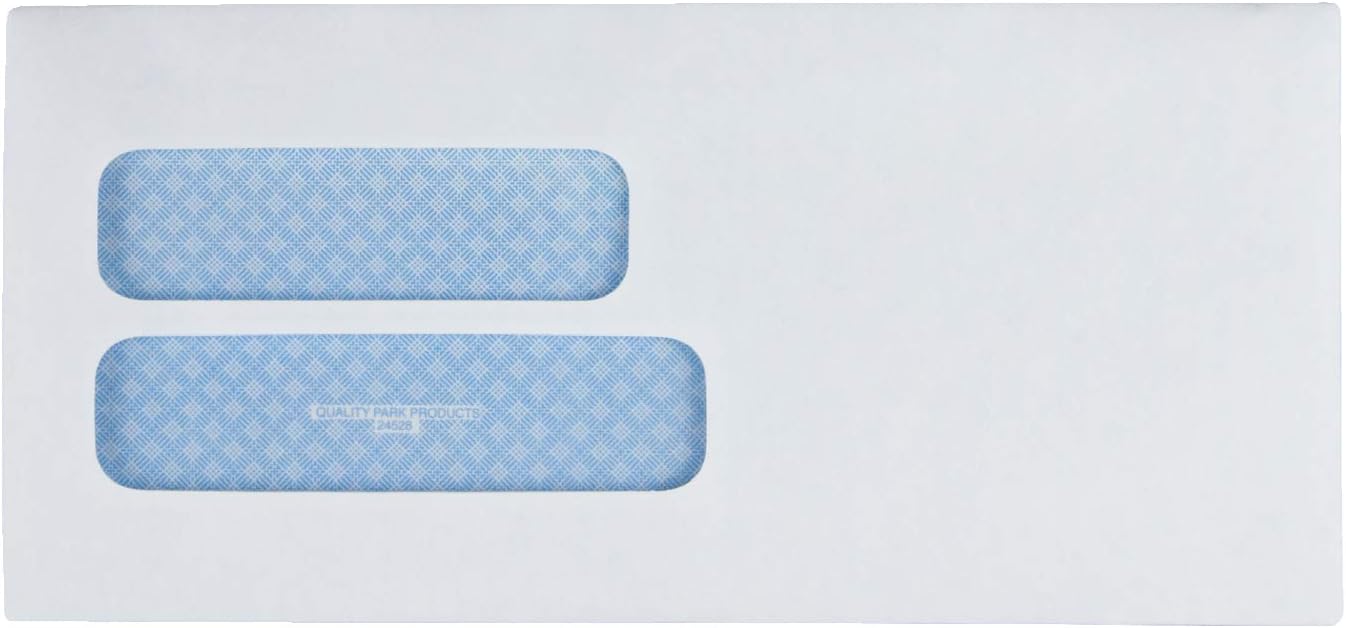 Quality Park Double Window Security System Envelopes, Gummed, White, 4.25 x 8.875, 500 per Box, (24528)