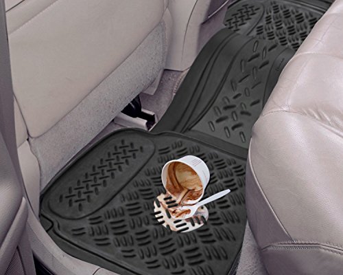 Zento Deals 3 Piece Black Universal Fit Premium Quality Full Rubber-All Weather Heavy Duty Vehicle Floor Mats - Thumbnail 6