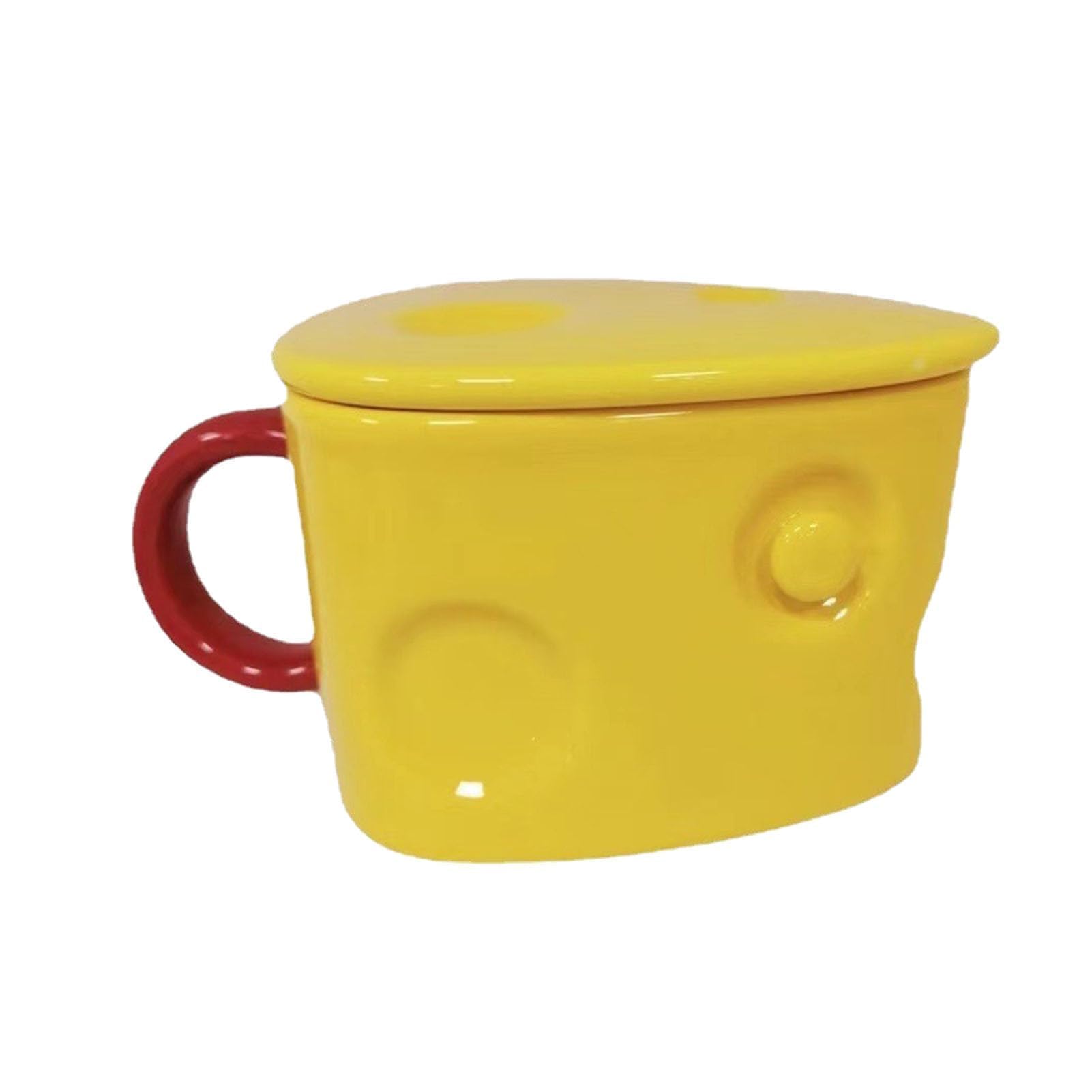 Gsycle Cute Coffee Mugs with Lids, Cheese Shanped Ceramic Novelty Ceramic Tea Cup Kawaii Funny Office Desk Mug Creative Art Decoration with Handle for Home Use