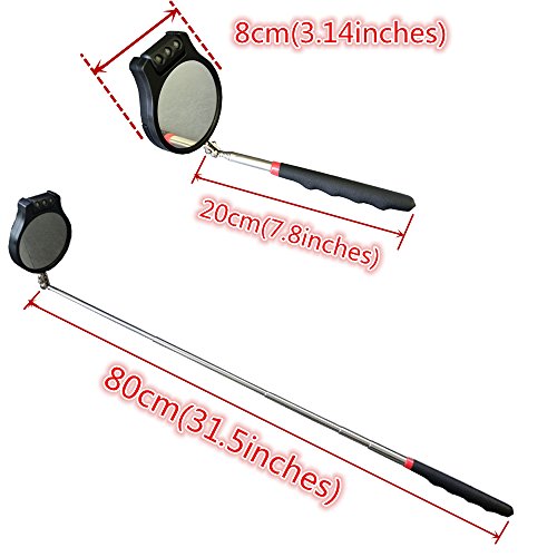 Telescopic inspection mirror, round lens can be rotated 360 degrees / 3 LED lights can also be rotated 360 degrees, freely adjust the direction of the LED lights, convenient and flexible viewing.
