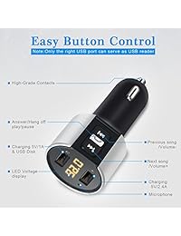 Transmisor FM Bluetooth para Coche, inalámbrico Bluetooth FM Radio adaptador de coche Kit con manos libres y 2 puertos USB Cargador 5V 2.4A&1A